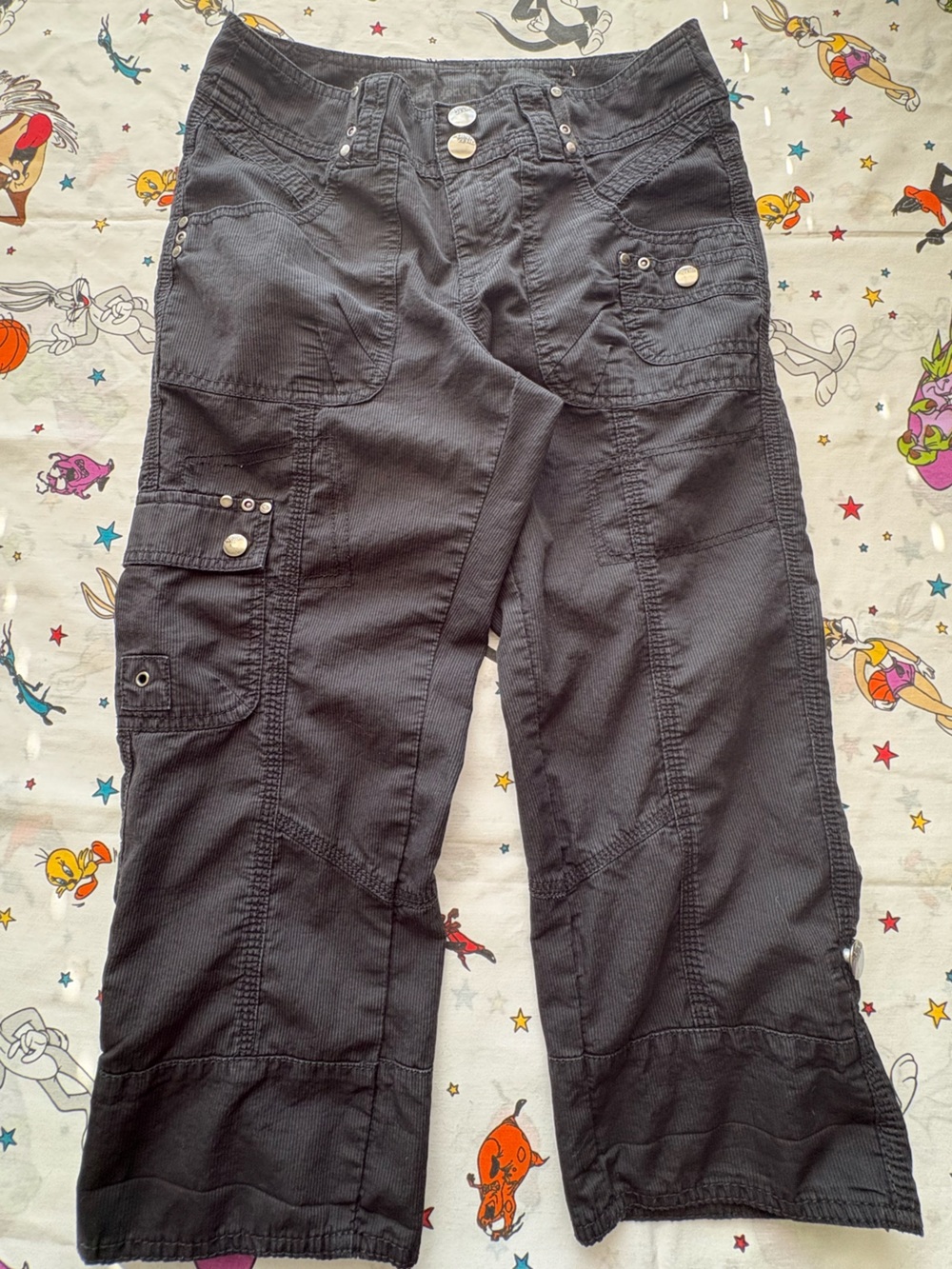 Point Zero Women's Black Cargo Capris with Button Details
